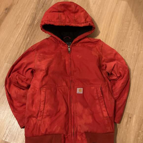 Carhartt Red Hooded Work Jacket - Full Zip Insulated Durable Outerwear